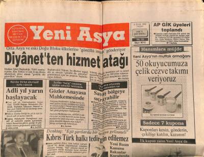 Yeni Asya Gazetesi 6 Eylül 1992 - Türkiye Dünyada En Az Kitap Yayınlanan Ülkeler Arasında GZ62986 - 1