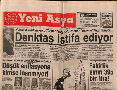 Yeni Asya Gazetesi 6 Mart 1990 - Denktaş İstifa Ediyor GZ62978 - 1