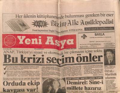 Yeni Asya Gazetesi 7 Aralık 1990 - İnönüye Osmanlı Madalyası GZ62980 - 2