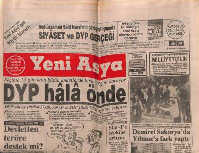Yeni Asya Gazetesi 7 Ekim 1991 - Diyanete TV Kanalı GZ56231 - 1
