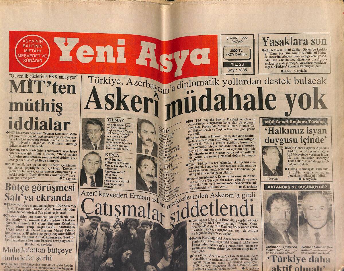 Yeni Asya Gazetesi 8 Mart 1992 - İnönü, DYP'ye Kızanlara Kızdı - Gözler Aydın Ve Konya'da GZ153449 - 1