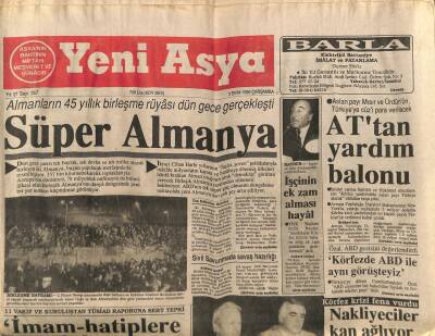 Yeni Asya Gazetesi 9 Ekim 1990 - İnönü Türbana Destek Veremem GZ104238 - 1