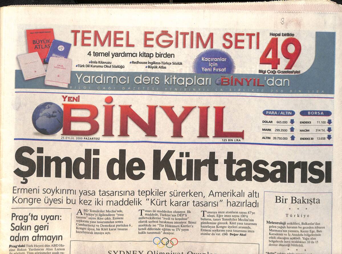 Yeni Bin Yıl Gazetesi 25 Eylül 2000 - Nuh'u Robot Bulacak - Galatasaray'a Neler Oluyor GZ2432 - 1
