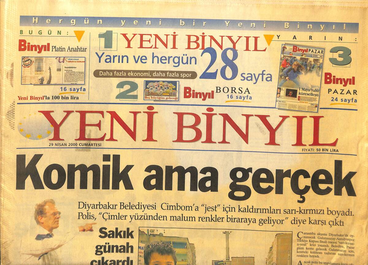 Yeni Binyıl Gazetesi 29 Nisan 2000 - OHAL'de Kürtçe Mizah Yasak - Cumhurbaşkanı Demirel , Komutanlara Veda Etti GZ148005 - 1
