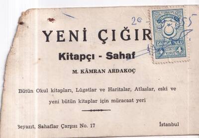 Yeni Çığır Kitapçı - Sahaf M. Kamran Ardakoç İstanbul.1955 İşyeri Antiye - 1