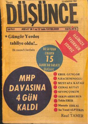 Yeni Düşünce Dergisi 15 Ağustos 1981 - MHP Davası 19 Ağustosta Başlıyor NDR85093 - 1
