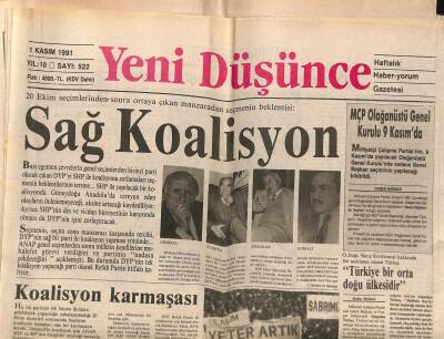 Yeni Düşünce Gazetesi 1 Kasım 1991 - Muhammed Salih Özbekistanı Tam Bağımsızlık Bekliyor GZ122839 - 1