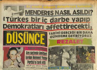 Yeni Düşünce Gazetesi 10 Ekim 1986 - Ali Koç Erken Seçim İstiyor - Menderes Nasıl Asıldı ? GZ122760 - 1