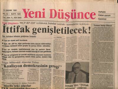 Yeni Düşünce Gazetesi 15 Kasım 1991 - Karabağ Kan Gölü - İran Yönetimi Sarsılıyor GZ122763 - 1