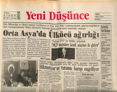 Yeni Düşünce Gazetesi 15 Mayıs 1992 - Azerbaycan Cumhurbaşkanlığı Seçimleri İçin Geriye Sayış Başladı... - Orta Asyada Ülkücü Ağırlığı GZ122844 - 1