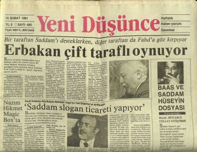 Yeni Düşünce Gazetesi 15 Şubat 1991 - Nazım Hikmet Magic Boxta - Baas Ve Saddam Hüseyin Dosyası GZ122783 - 1