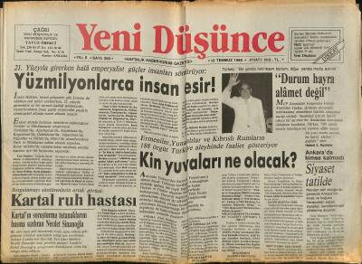 Yeni Düşünce Gazetesi 15 Temmuz 1988 - Talât Turhanın Yeni Düşünce Aleyhine Açtığı Tazminat Davasının Reddi Kararı Onandı GZ122678 - 1