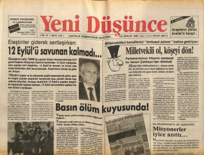 Yeni Düşünce Gazetesi 16 Aralık 1988 - Namık Kemalin Masonluğu - Zürih Türk-İslâm Derneği Yeni Yerinde GZ122684 - 1