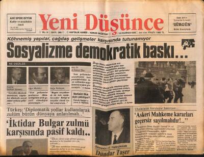 Yeni Düşünce Gazetesi 16 Haziran 1989 - Sosyalizme Demokratik Baskı... - Kara Kuvvetleri Önemini Gittikçe Yitiriyor ! GZ122658 - 1