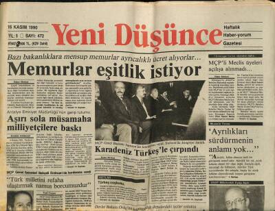 Yeni Düşünce Gazetesi 16 Kasım 1990 - ABD Yalnız Saldırı Hazırlığında - Romanyada Halk Panik İçinde... GZ122806 - 1