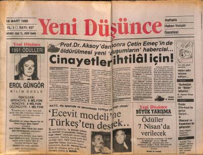 Yeni Düşünce Gazetesi 16 Mart 1990 - Rahiplerden Bölücülük Ve Hıristiyanlık Propagandası GZ84892 - 1