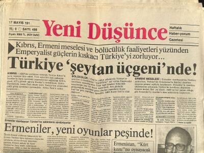Yeni Düşünce Gazetesi 17 Mayıs 1991 - Kıbrıslı Başkanlardan Türkeşe Plaket - TRTnin Orhan Kemal Aşkı... GZ122732 - 1