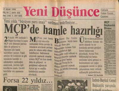 Yeni Düşünce Gazetesi 17 Ocak 1992 - İnönü-Baykal Genel Başkanlık Yarışında Üçüncü Randevu... - MÇPde Hamle Hazırlığı GZ122834 - 1
