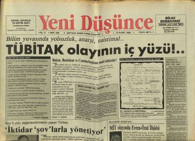 Yeni Düşünce Gazetesi 19 Şubat 1988 - TÜBİTAK Olayının İçyüzü !.. - ABD Yahudileri İsrailin Vahşetine İsyan Ettiler GZ122771 - 1