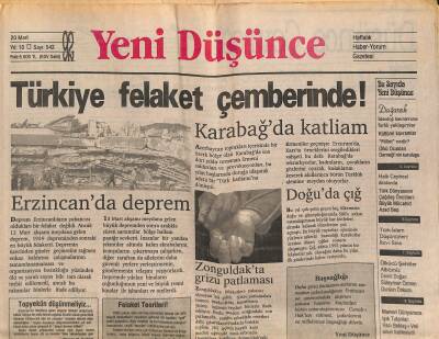 Yeni Düşünce Gazetesi 20 Mart 1992 - Batı Türklerin Katledildiğine İnandı ! - Türkiye Felaket Çemberinde ! GZ122828 - 1