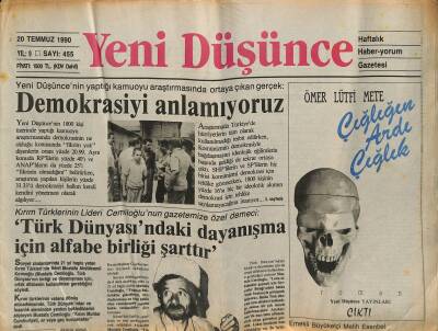 Yeni Düşünce Gazetesi 20 Temmuz 1990 - Kırım Türklerinin Lideri Cemiloğlu Türk Dünyasındaki Dayanışma İçin Alfabe Birliği Şarttır GZ122789 - 1