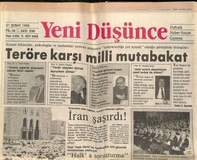 Yeni Düşünce Gazetesi 21 Şubat 1992 - Türkeşin Londra Seyehati , Türk Boyları Toplantısına Dönüştü - AHCden Muttalibova Ültimatom ! GZ122832 - 1