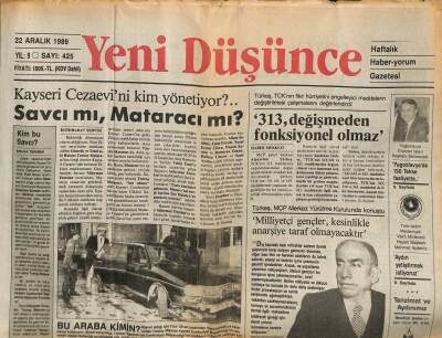 Yeni Düşünce Gazetesi 22 Aralık 1989 - Yanan Fener Rum Ortodoks Patrikhanesi 48 Yıl Sonra Açıldı GZ84847 - 1