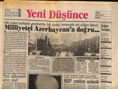Yeni Düşünce Gazetesi 22 Mayıs 1992 - Milliyetçi Azerbaycana Doğru... - MHP Yeniden Açılacak GZ122845 - 1