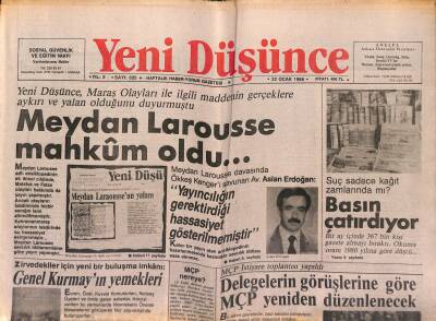 Yeni Düşünce Gazetesi 22 Ocak 1988 - Meydan Larousse Mahkûm Oldu - Özala Alternatif Mehmet Yazar GZ122674 - 1