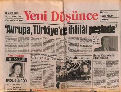 Yeni Düşünce Gazetesi 23 Mart 1990 - Bakü Kasabı Dubinyak Görevden Alındı GZ84893 - 1