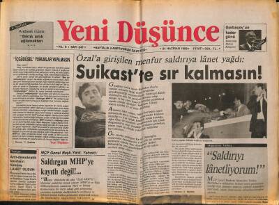 Yeni Düşünce Gazetesi 24 Haziran 1988 - Özala Girişilen Menfur Saldırıya Lânet Yağdı - ANAP Transfer Mevsimini Açtı GZ122739 - 1