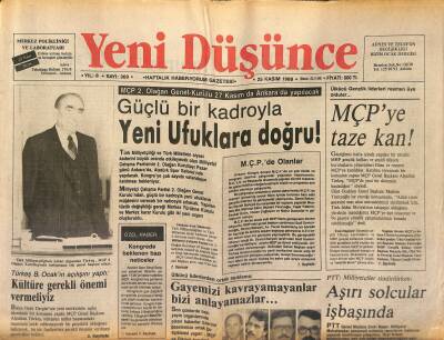 Yeni Düşünce Gazetesi 25 Kasım 1988 - Ülkücü Liderlerden Ortak Açıklama * Muhsin Yazıcıoğlu - Bahçeli - Mustafa Mit - Yıldırım GZ122681 - 1