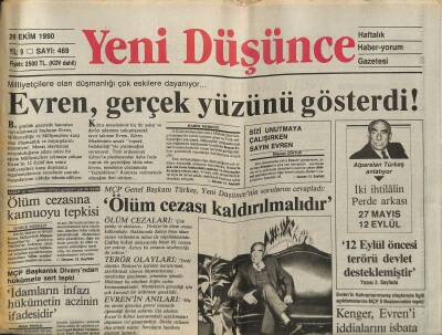 Yeni Düşünce Gazetesi 26 Ekim 1990 - Türkeş Ölüm Cezası Kaldırılmalıdır - SSCBde Yollar Ayrılıyor GZ122804 - 1