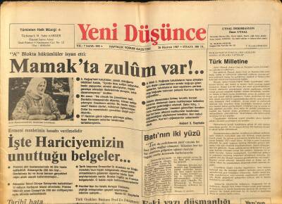 Yeni Düşünce Gazetesi 26 Haziran 1987 - Mamakta Zulûm Var !.. - Ermeni Rezaletinin Hesabı Verilmelidir GZ122698 - 1