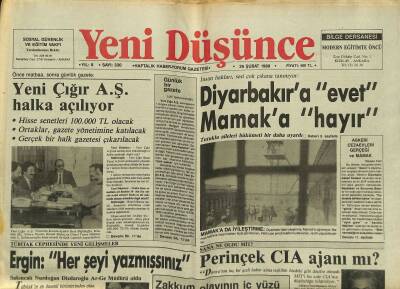 Yeni Düşünce Gazetesi 26 Şubat 1988 - Yeni Çığır A.Ş. Halka Açılıyor - Perinçek CIA Ajanı Mı ? GZ122772 - 1