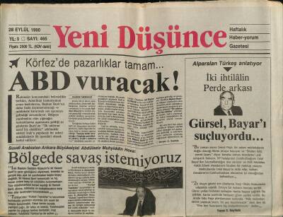 Yeni Düşünce Gazetesi 28 Eylül 1990 - Körfezde Pazarlıklar Tamam...ABD Vuracak! - Türkeş Doğu İstismar Edilmemeli GZ122803 - 1