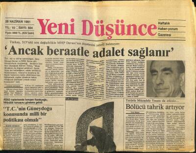Yeni Düşünce Gazetesi 28 Haziran 1991 - Girit Otonomi İstiyor - Avrupa , Yeni Bir Güvenlik Kimliği Arıyor GZ122717 - 1