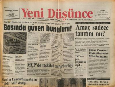 Yeni Düşünce Gazetesi 28 Temmuz 1989 - Bursa Cezaevi Ülkücülerinden Müslümanlara GZ84796 - 1