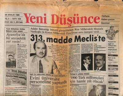 Yeni Düşünce Gazetesi 29 Aralık 1989 - Alparslan Türkeş Ve 27 Mayıs Hareketi... GZ84896 - 1