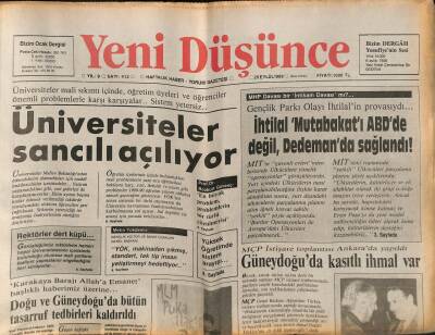 Yeni Düşünce Gazetesi 29 Eylül 1989 - Doğu Ve Güneydoğuda Bütün Tasarruf Tedbirleri Kaldırıldı GZ84730 - 1