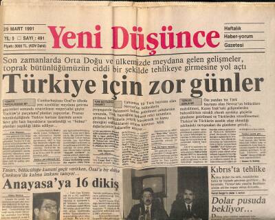 Yeni Düşünce Gazetesi 29 Mart 1991 - Türkeş Bölücülük Emperyalizmin Oyunu - Gorbaçov Şimdilik Güvenli GZ122788 - 1