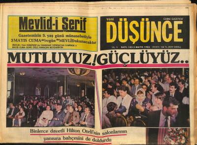 Yeni Düşünce Gazetesi 3 Mayıs 1985 - Türkeş Şölenimize Telgrafıyla Katıldı - Uğur Mumcu Ağca Davasında Yeni Düşünceden Söz Etti GZ122744 - 1
