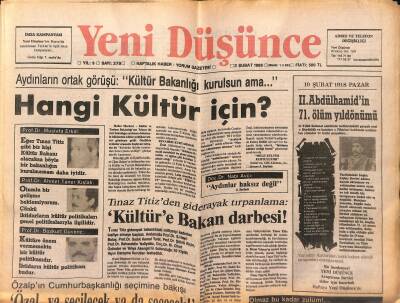 Yeni Düşünce Gazetesi 3 Şubat 1989 - II. Abdülhamidin 71. Ölüm Yıldönümü - Asil Nadir Dağıtıma da El Attı... GZ122663 - 1