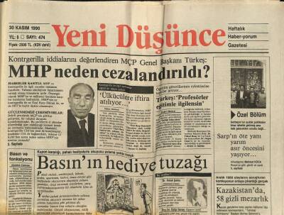 Yeni Düşünce Gazetesi 30 Kasım 1990 - Dunanın Gölgesi TRTde - Türkeş MHP Neden Cezalandırıldı ? GZ122808 - 1