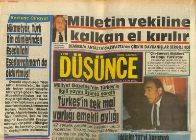 Yeni Düşünce Gazetesi 31 Ekim 1986 - Türkeşin Tek Mal Varlığı Emekli Aylığı - Meis Adasında Hava Meydanı GZ122762 - 1