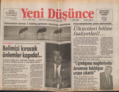 Yeni Düşünce Gazetesi 7 Ekim 1988 - Le Monde Naim 1912 Balkan Savaşının İntikamını Aldı -Japon Mucizesinin Sırrı Değişmeyen Devlet Politikası GZ122654 - 1