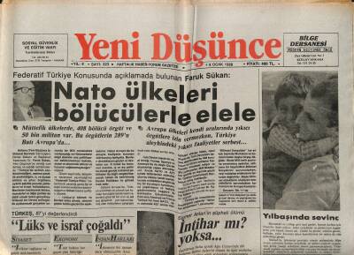 Yeni Düşünce Gazetesi 8 Ocak 1988 - Filistinliyi İsrail Yok Ediyor Arap Devletleri Sömürüyor - NATO Ülkeleri Bölücülerle Elele GZ122672 - 1