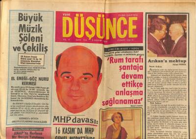 Yeni Düşünce Gazetesi 9 Kasım 1984 - Suat Taştekin Rum Tarafı Şantaja Devam Ettikçe Anlaşma Sağlanamaz GZ122873 - 1