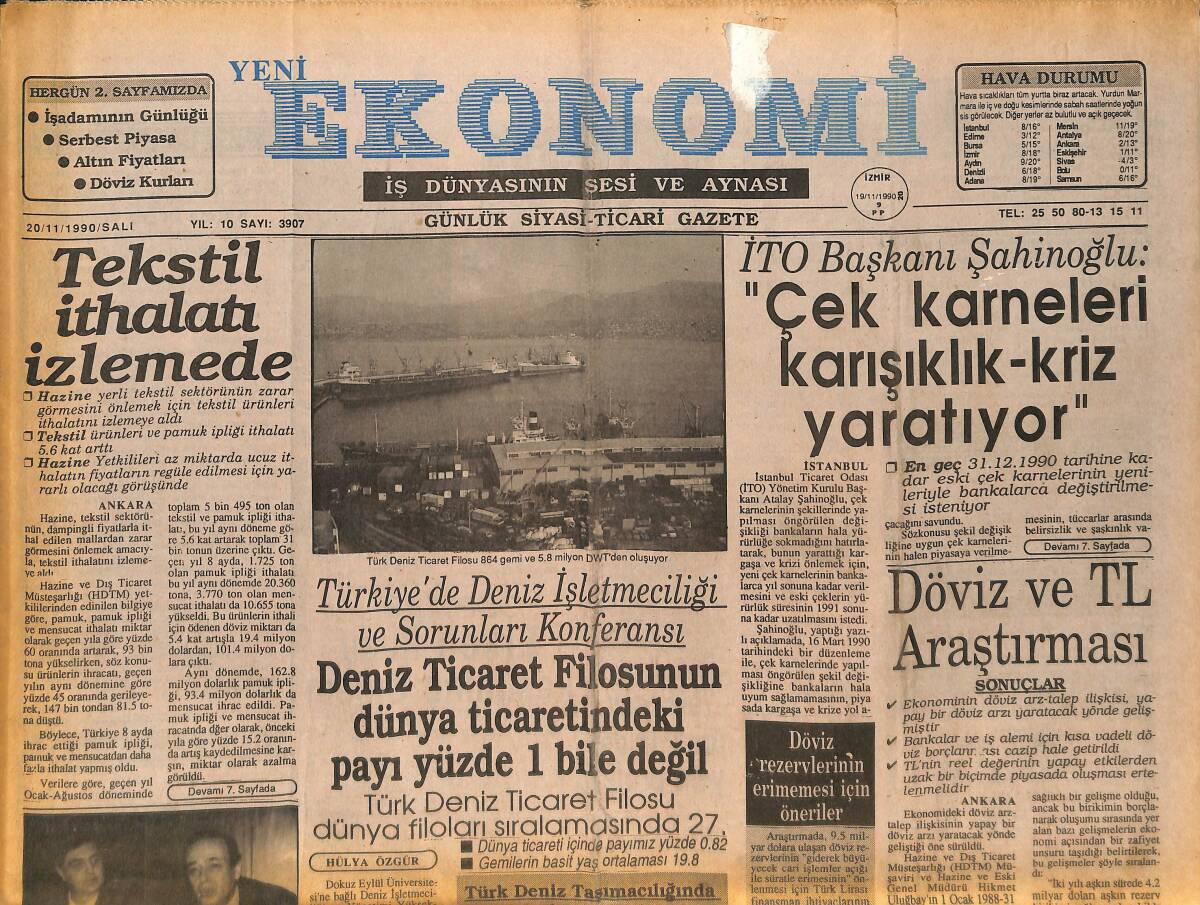 Yeni Ekonomi Gazetesi 20 Kasım 1990 - Cem Boyner 