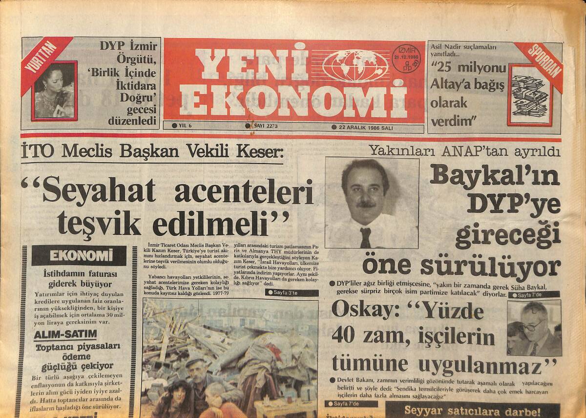 Yeni Ekonomi Gazetesi 22 Aralık 1986 - Hülya Avşar'a Milyoner Dayanmıyor - Tuborg'dan Yeni Bir Hizmet GZ153671 - 1